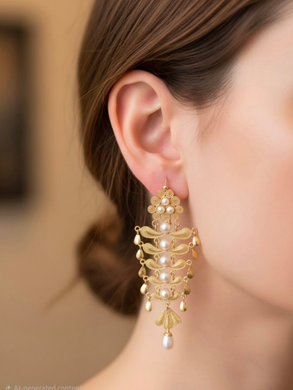 18K Gold Chandelier Earrings with Pearls